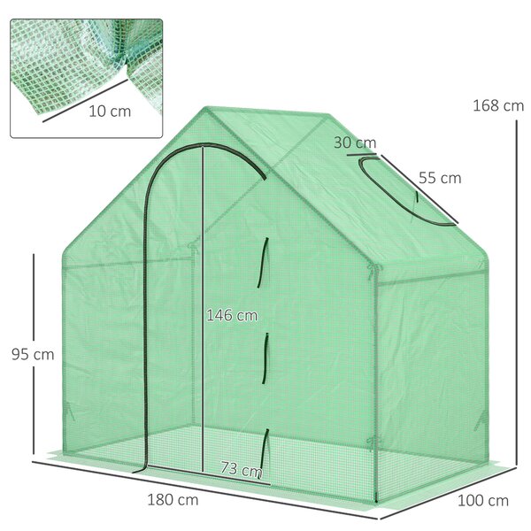Outsunny Serra per Orto con Porta Avvolgibile a Cerniera, Struttura in Acciaio e Copertura in PE Anti-Raggi UV, 180x100x168cm, Verde | Aosom Ital