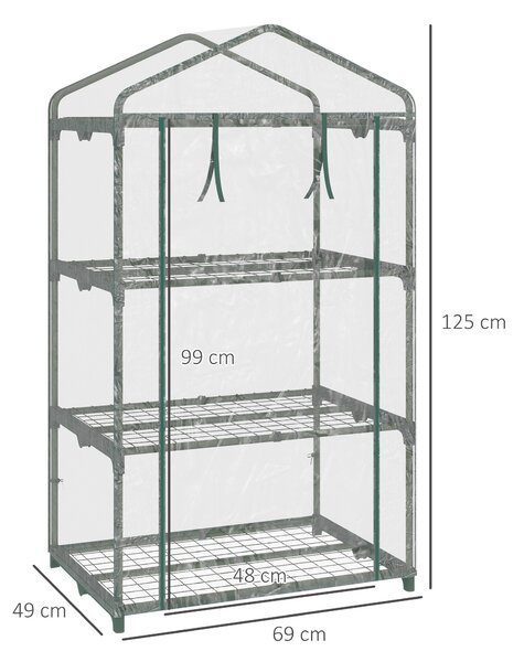 Outsunny Serra da Giardino per Orto con 3 Ripiani e Porta a cerniera avvolgibile, in Plastica e Acciaio, 69x49x125cm, Trasparente | Aosom Italy