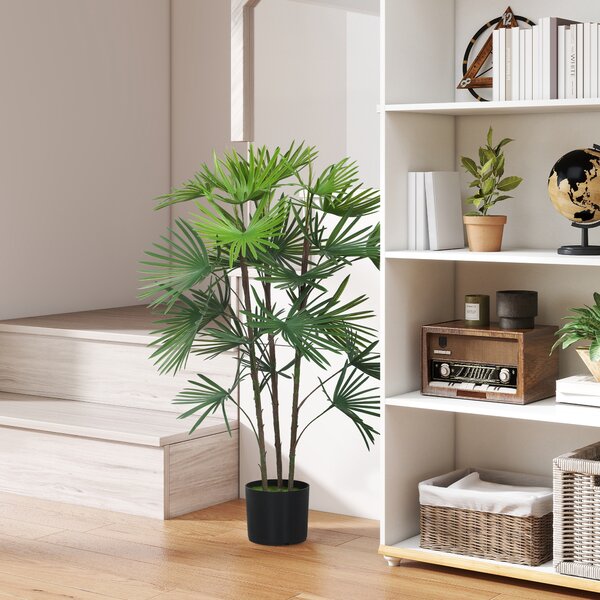HOMCOM Palma Artificiale da 90 cm a 24 Foglie in Plastica Verde con Vaso da Ø16.5x13.5 cm | Aosom Italy