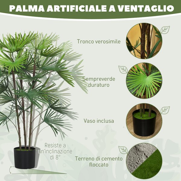 HOMCOM Palma Artificiale da 90 cm a 24 Foglie in Plastica Verde con Vaso da Ø16.5x13.5 cm | Aosom Italy