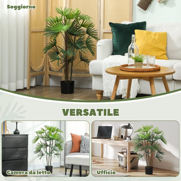 HOMCOM Palma Artificiale da 90 cm a 24 Foglie in Plastica Verde con Vaso da Ø16.5x13.5 cm | Aosom Italy