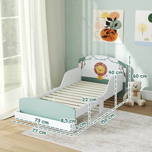 AIYAPLAY Letto per Bambini 3-8 Anni Basso in Legno con Spazio Contenitore e Sponde Laterali, 150x77x60 cm, Verde | Aosom Italy