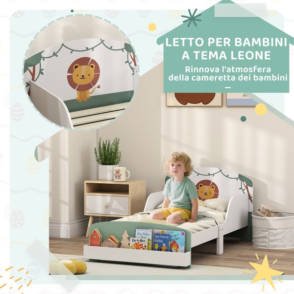 AIYAPLAY Letto per Bambini 3-8 Anni Basso in Legno con Spazio Contenitore e Sponde Laterali, 150x77x60 cm, Verde | Aosom Italy