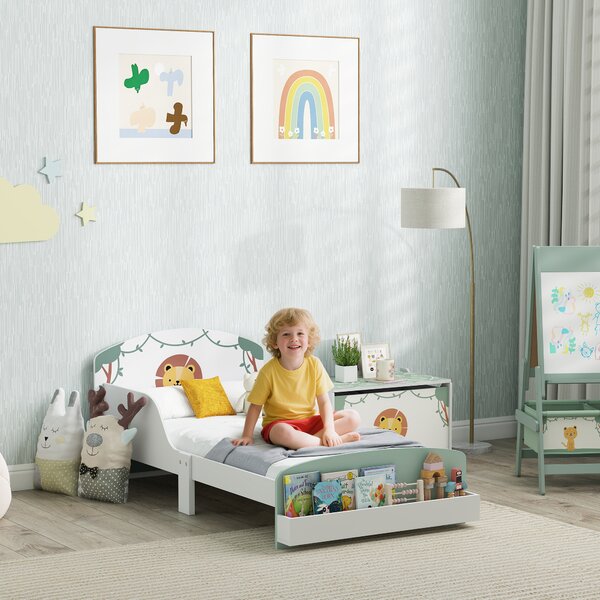 AIYAPLAY Letto per Bambini 3-8 Anni Basso in Legno con Spazio Contenitore e Sponde Laterali, 150x77x60 cm, Verde | Aosom Italy