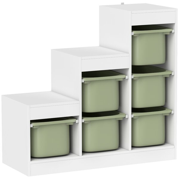 AIYAPLAY Scaffale Portagiochi a 3 Livelli con 6 Contenitori per Bambini da 3-8 Anni, 96x38.5x90cm, Verde | Aosom Italy