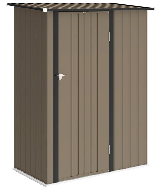 Outsunny Casetta da Giardino con Porta Bloccabile, Capanno Porta Attrezzi in Metallo con Tetto Inclinato, 142x86x189 cm, Marrone | Aosom Italy