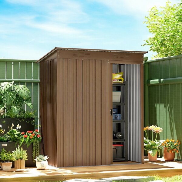 Outsunny Casetta da Giardino in Metallo con Prese d'Aria e Porta Scorrevole, 159x106x181 cm, Marrone | Aosom Italy