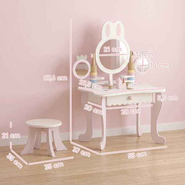 AIYAPLAY Toeletta Bambini con Sgabello, 3 Specchi e 5 Accessori, Postazione Trucco Bambina con Cassetto, 3+ Anni, Rosa | Aosom Italy