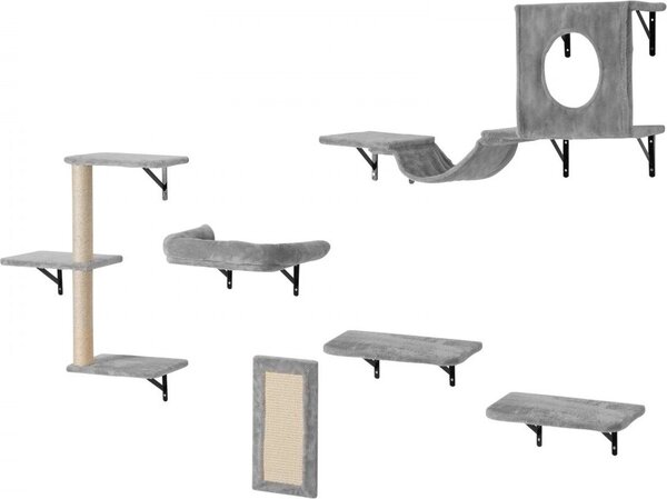 Parete di arrampicata per gatti - letto per gatti a sdraio a parete - set di 6 ripiani per gatti - mobili per gatti per un divertimento maggiore