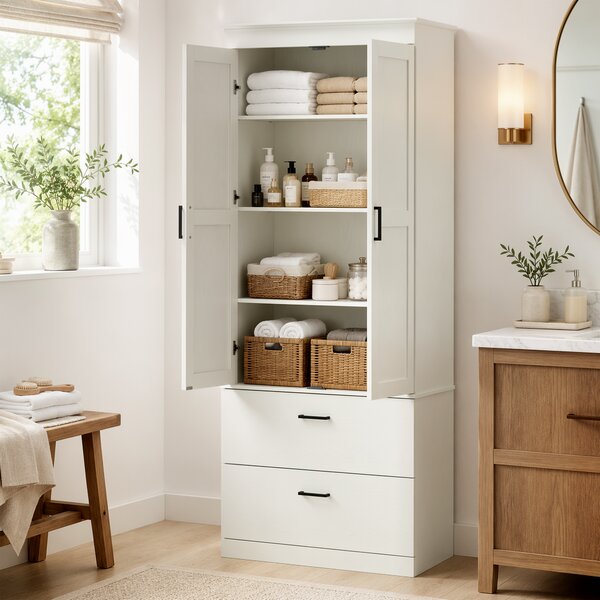 HOMCOM Mobile dispensa da cucina country con ripiani regolabili e 2 cassetti, bianco crema | Aosom Italy