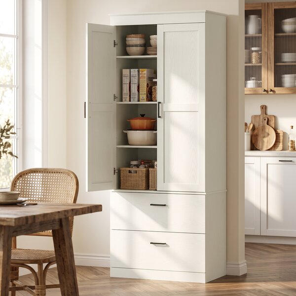 HOMCOM Mobile dispensa da cucina country con ripiani regolabili e 2 cassetti, bianco crema | Aosom Italy
