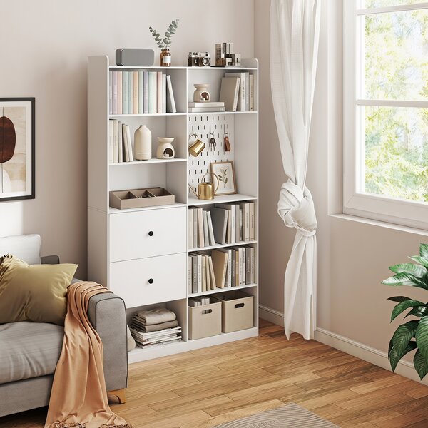 HOMCOM Libreria Doppia a 6 Livelli con Cassetti e Pannello Forato, Bianco | Aosom Italy