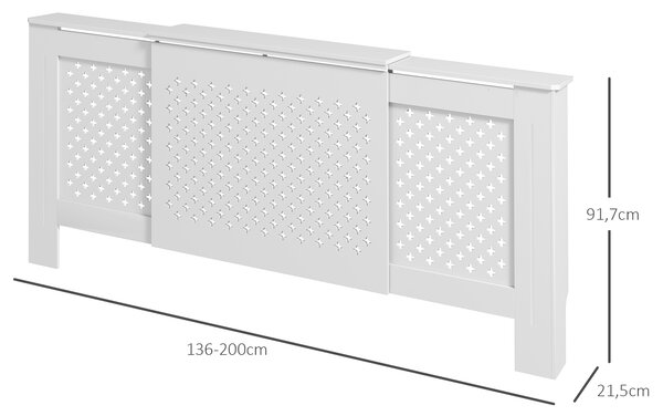 HOMCOM Copritermosifone a griglia con lunghezza regolabile, 136-200x21,5x91,7 cm, bianco | Aosom Italy