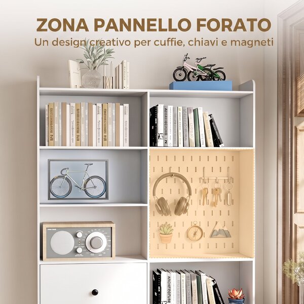 HOMCOM Libreria Doppia a 6 Livelli con Cassetti e Pannello Forato, Bianco | Aosom Italy