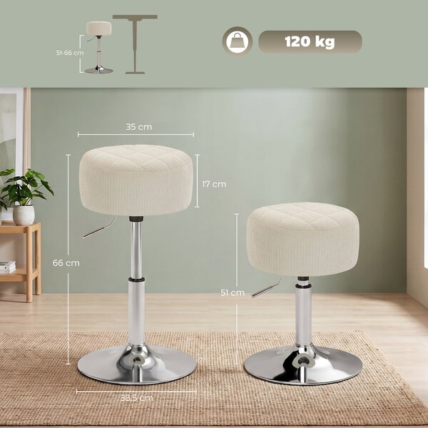 HOMCOM Sgabello da bar girevole e regolabile in altezza 51-66 cm, Crema | Aosom Italy