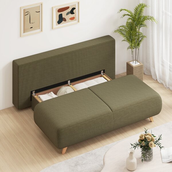 HOMCOM Divano letto con schienale regolabile, vano contenitore e tessuto a coste, verde scuro | Aosom Italy