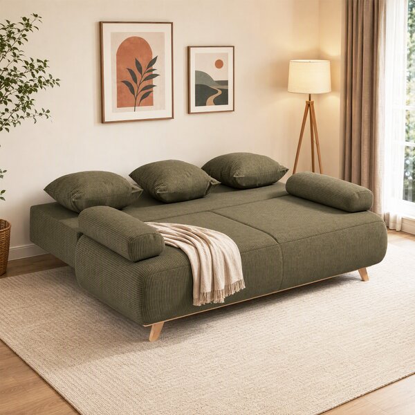 HOMCOM Divano letto con schienale regolabile, vano contenitore e tessuto a coste, verde scuro | Aosom Italy