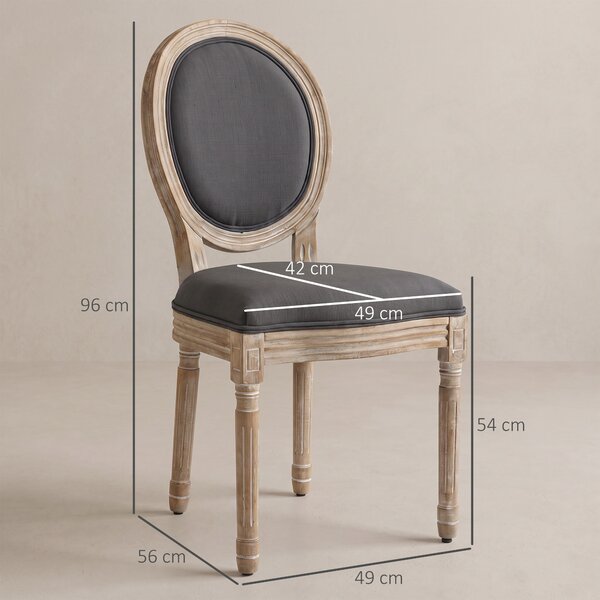 HOMCOM Set 2 sedie da pranzo stile Luigi XVI con seduta e schienale effetto lino, grigio | Aosom Italy