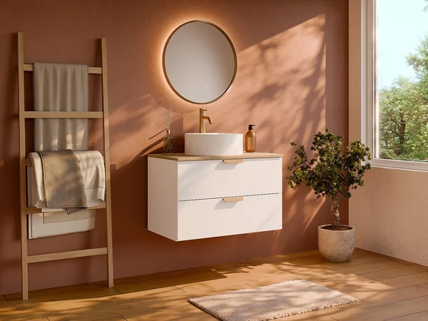 Mobile sotto lavabo sospeso con ripiano Bianco L80 cm – AVORELI