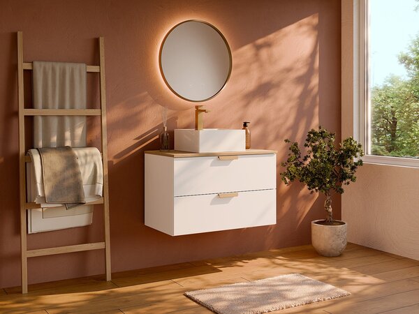 Mobile bagno sospeso con lavabo da appoggio quadrato Bianco L60 cm – AVORELI