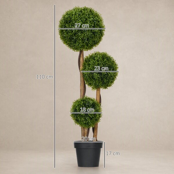 HOMCOM Pianta di Bosso Artificiale a 3 Sfere con Foglie di Bambù, Vaso Incluso, Altezza 110 cm, Verde | Aosom Italy
