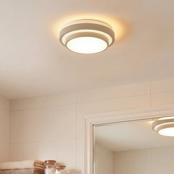 Plafoniera moderna color tortora con bianco 25cm IP44 - Walden