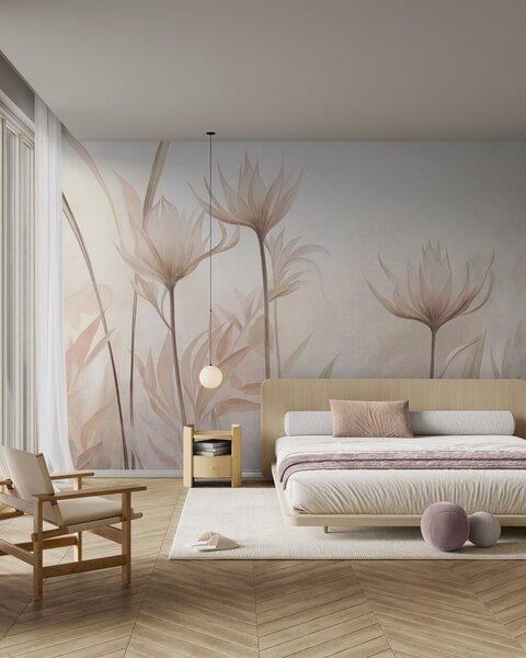 Carta da parati Fiori traslucidi dalla trama particolare, in delicate tonalità di pesca e beige, con, Carta da parati Buffer, w10028 : Uwalls.it