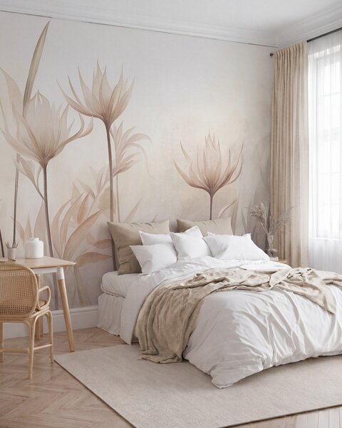 Carta da parati Fiori traslucidi dalla trama particolare, in delicate tonalità di pesca e beige, con, Carta da parati Buffer, w10028 : Uwalls.it