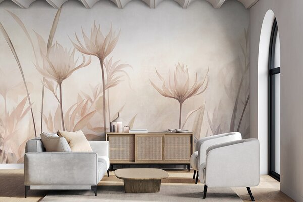 Carta da parati Fiori traslucidi dalla trama particolare, in delicate tonalità di pesca e beige, con, Carta da parati Buffer, w10028 : Uwalls.it