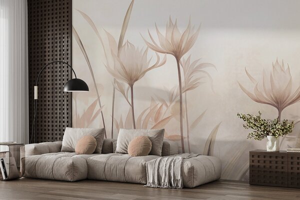 Carta da parati Fiori traslucidi dalla trama particolare, in delicate tonalità di pesca e beige, con, Carta da parati Buffer, w10028 : Uwalls.it