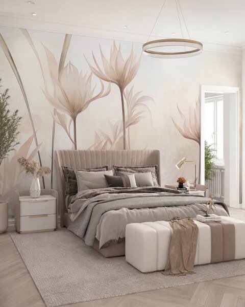 Carta da parati Fiori traslucidi dalla trama particolare, in delicate tonalità di pesca e beige, con, Carta da parati Buffer, w10028 : Uwalls.it