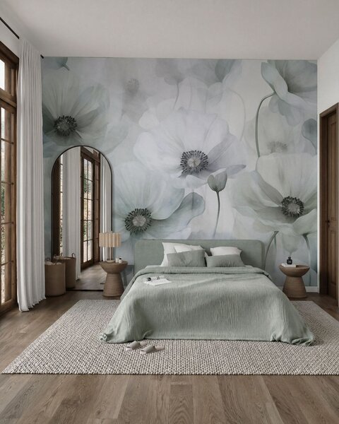 Carta da parati Papaveri dai colori tenui e dalla trama particolare, con il centro scuro, delicati, Carta da parati Buffer, w10029v2 : Uwalls.it