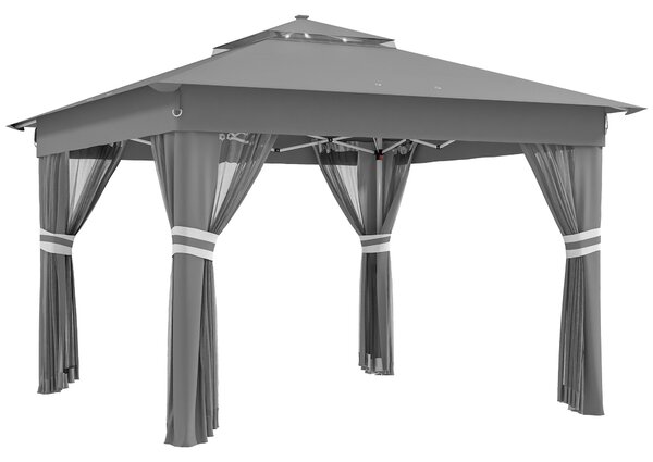 Outsunny Gazebo da Giardino ad Altezza Regolabile con Luci LED, in Acciaio e tessuto Oxford, 336x336x250-270 cm, Grigio|Aosom
