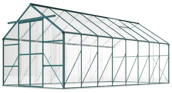 Outsunny Serra da Giardino con Porta scorrevole e Finestre regolabili a 5 livelli, in Metallo e Alluminio, 244x500x216cm, Verde | Aosom Italy