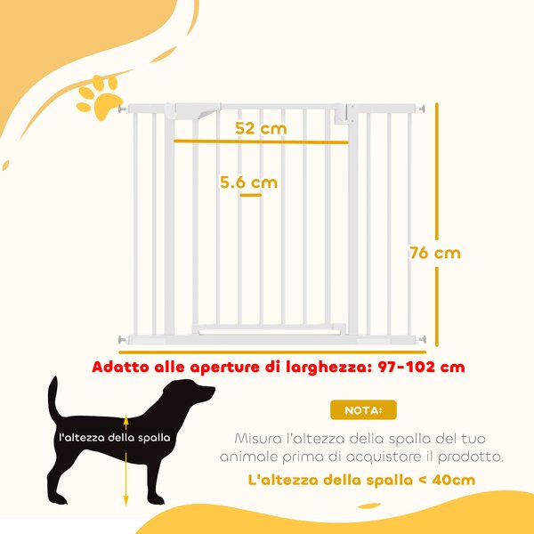 PawHut Cancellino di Sicurezza per Bambini e Animali, Chiusura Automatica e Montaggio a Pressione, 76-103x76 cm, Bianco | Aosom Italy