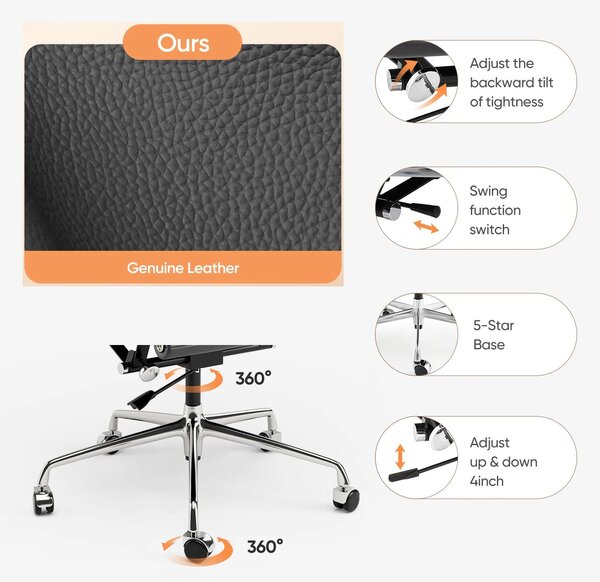 Sedia da ufficio, design ergonomico, regolabile in altezza, colore nero, schienale alto