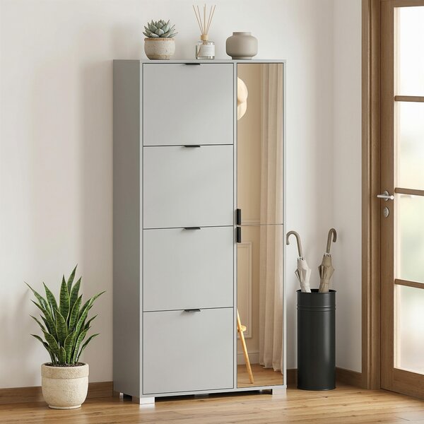 HOMCOM Scarpiera con Specchio, 4 Cassetti Ribalta, Scarpiera Ingresso, Grigio | Aosom Italy