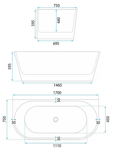 Vasca Bagno A Parete CAPRI 170cm