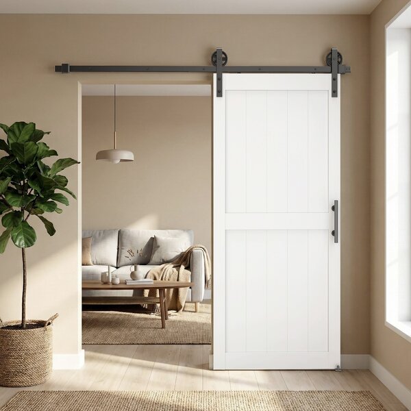 HOMCOM Porta Scorrevole con la ferramenta di montaggio da Interno, Stile Industriale, 81.3x213.4 cm, Legno | Aosom Italy