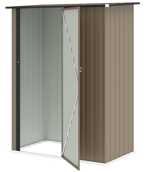Outsunny Casetta da Giardino con Porta Bloccabile, Capanno Porta Attrezzi in Metallo con Tetto Inclinato, 142x86x189 cm, Marrone | Aosom Italy