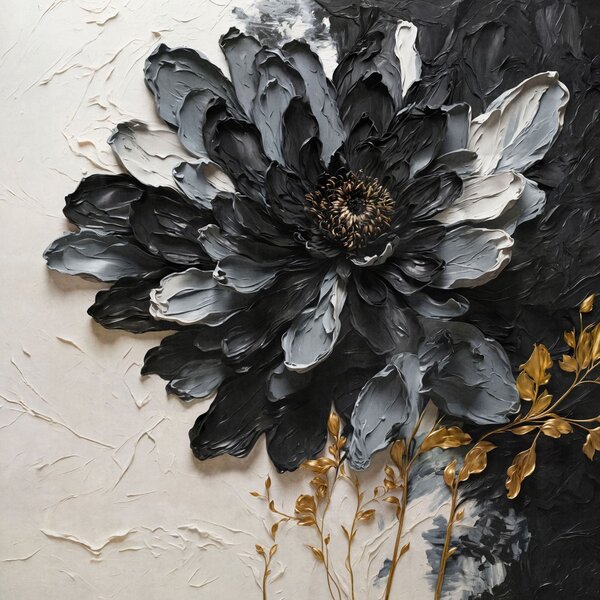 Carta da parati Fiore nero e grigio con texture e rami decorativi, Carta da parati lastrazione, w05883 : Uwalls.it
