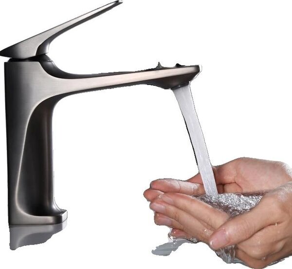 Rubinetto per lavabo, design contemporaneo, acciaio inossidabile resistente, grigio canna di fucile Corto