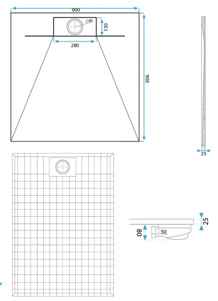 Piatto doccia REA Bazalt Grey 90x90