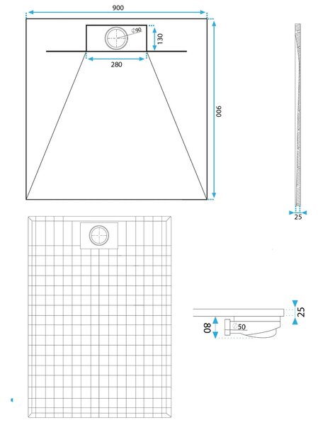 Piatto doccia Bazalt CARRARA WHITE 90x90