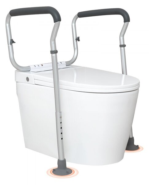 Ausilio per WC con bracciolo - Regolabile in altezza 45-55 cm / 67-77 cm - Portata fino a 136 kg - Robusti maniglioni per WC - Sollevatore per sedile WC - Maniglione per WC