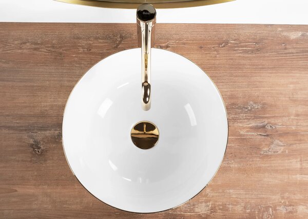 Lavabo da appoggio in ceramica Stella White gold edge