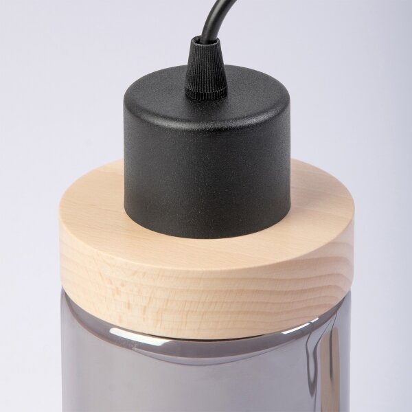 Lampadario sospeso su cavo WOODNEST 3xE27/15W/230V pino/nero fumé