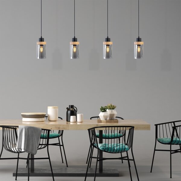Lampada a sospensione con cavo WOODNEST 1xE27/15W/230V pino/nero fumé