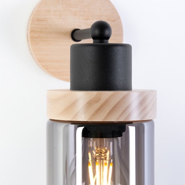 Applique WOODNEST 1xE27/15W/230V pino/nero fumé