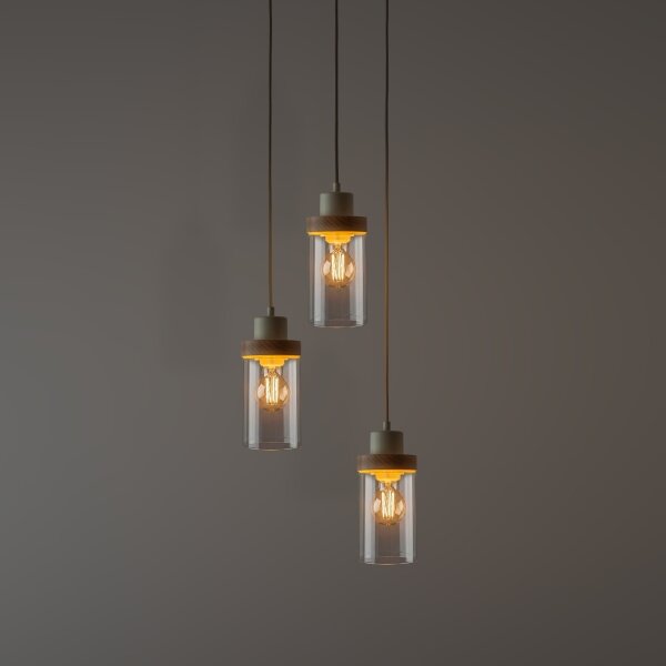 Lampadario sospeso con cavo WOODNEST 3xE27/15W/230V pino/crema